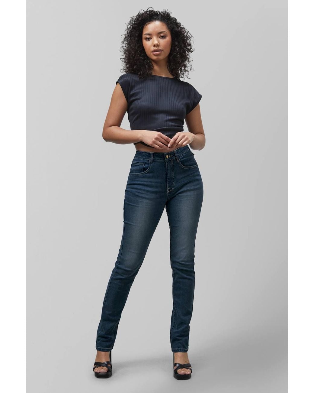 Enorsia Blue High Waist Slim Fit Jeans