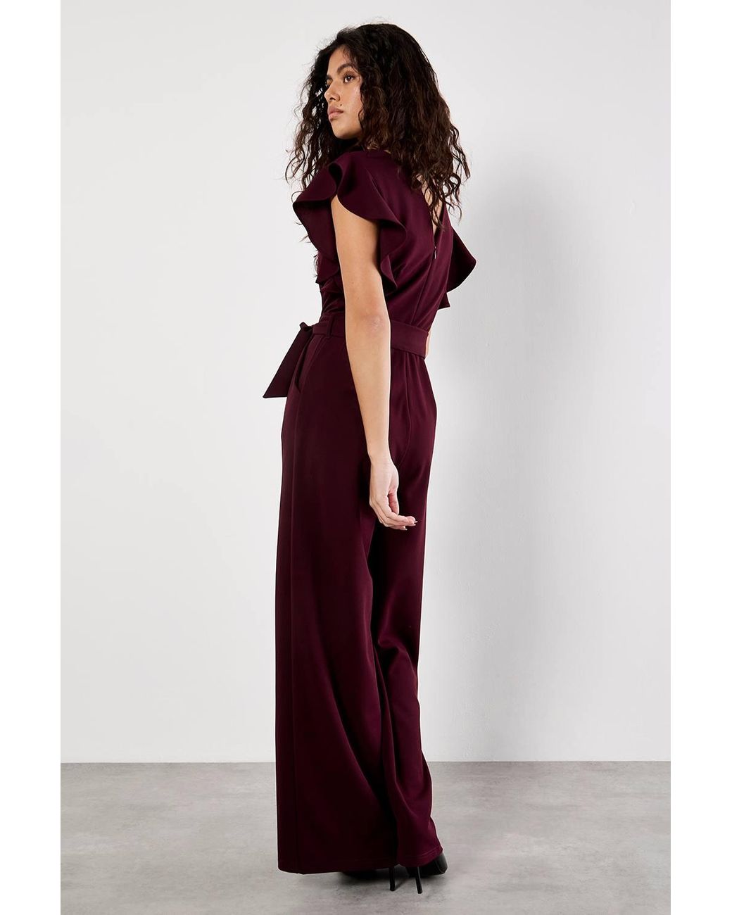 Apricot Red Ruffle Sleeve Jersey Jumpsuit