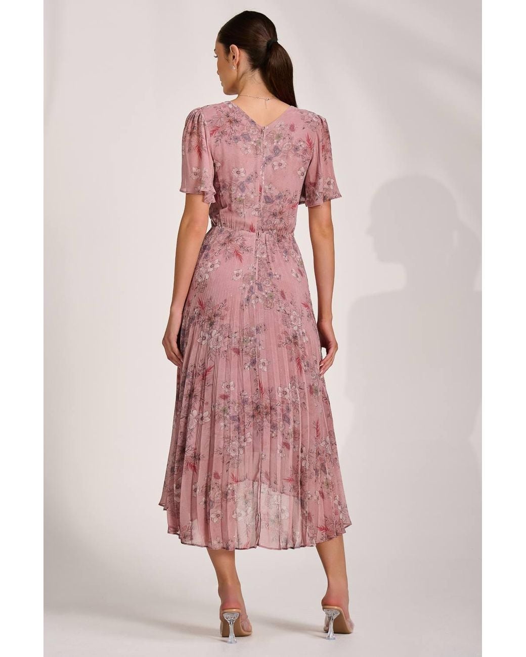 Jolie Moi Pink Printed Chiffon Glitter Maxi Dress