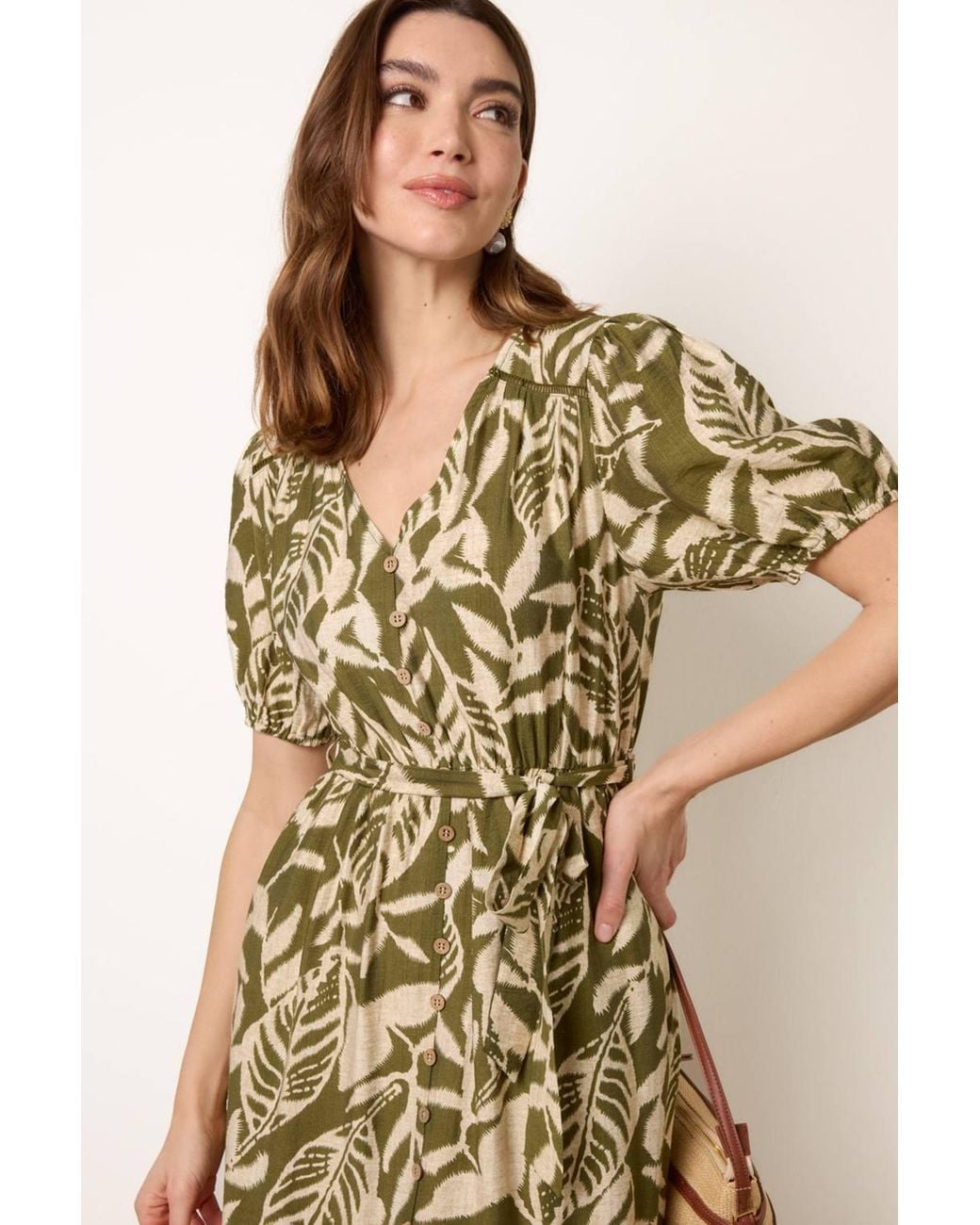 Blue Vanilla Green Elasticated Waist Short Sleeve V-Neck Midi Dress