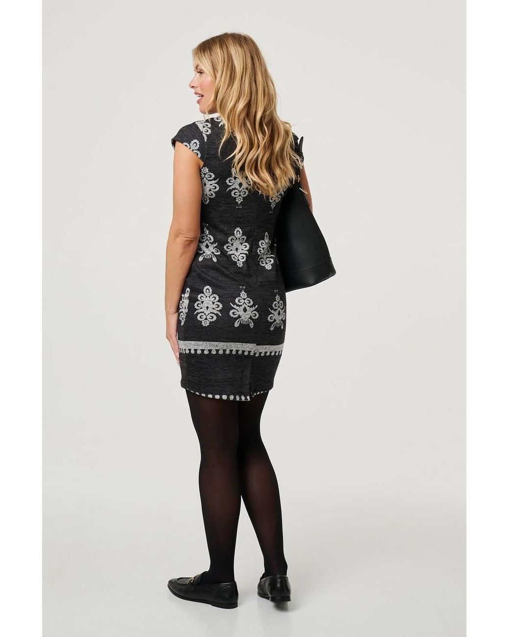 Izabel London Black Printed Cap Sleeve Slim Short Dress