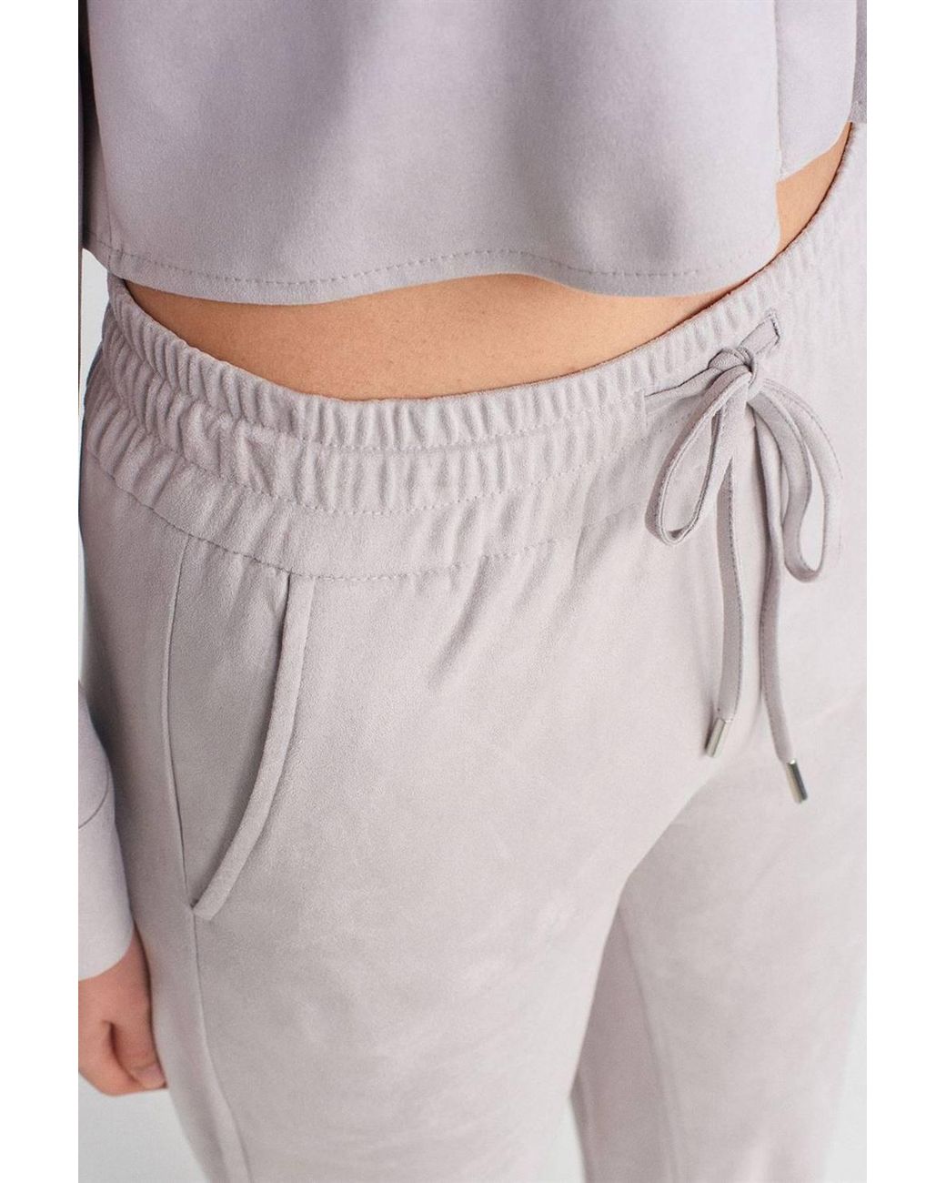 Dilvin White Faux Suede Jogger Pants