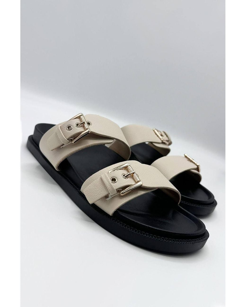 Miss Diva Gray Elise 2 Band Buckle Flat Slider