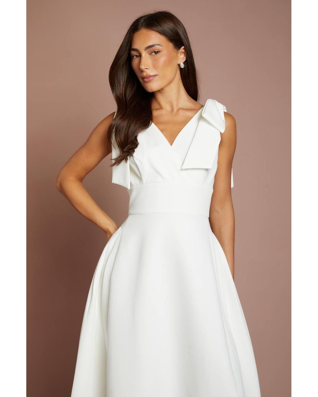 Coast Brown Skater Bridal Midi Dress With Bow Straps