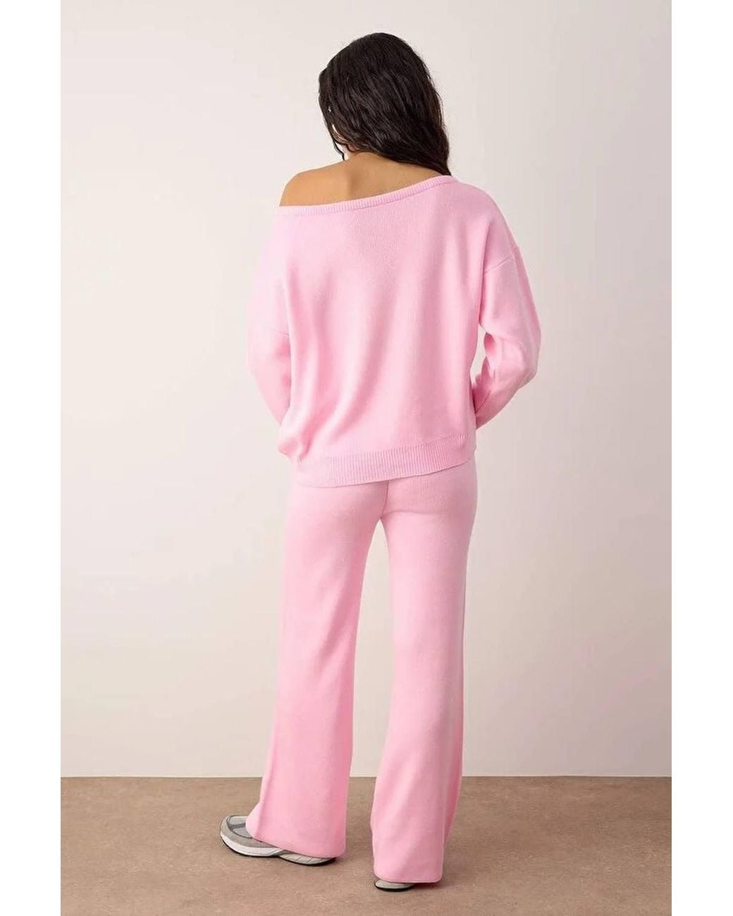 WOVCOR Pink Boat Neck Knit Sweater & Wide Leg Trousers Co-Ord Set