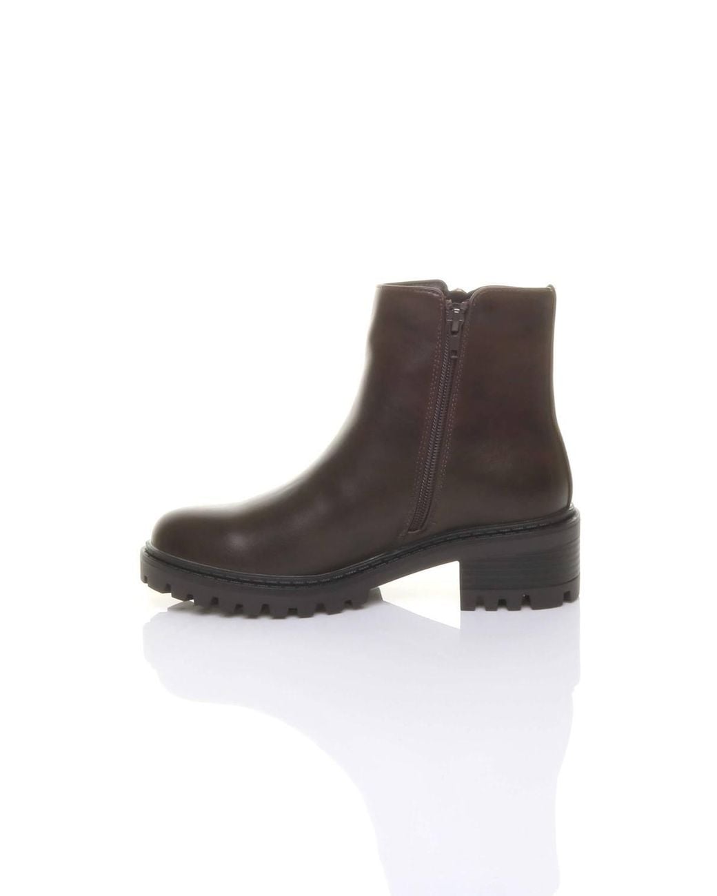 AJVANI Brown Low Heel Zip Chunky Ankle Boots