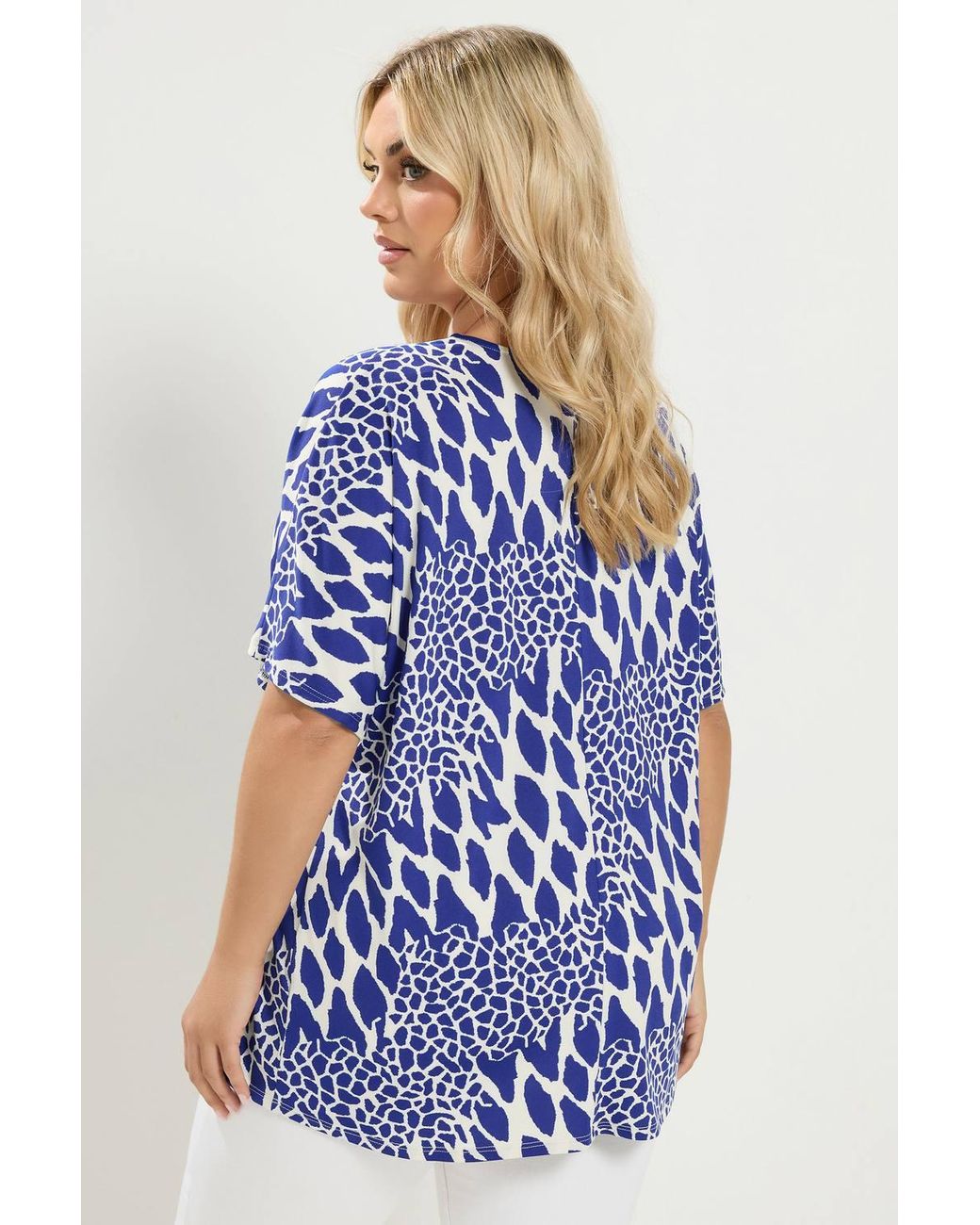 Yours Blue Abstract Pleat Front Top
