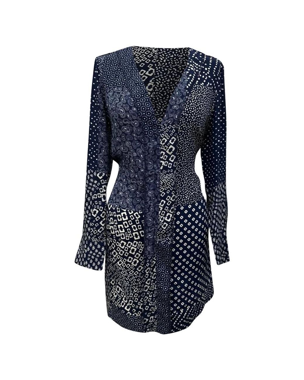Diane von Furstenberg Blue Preloved Reid Patchwork Printed Mini Dress