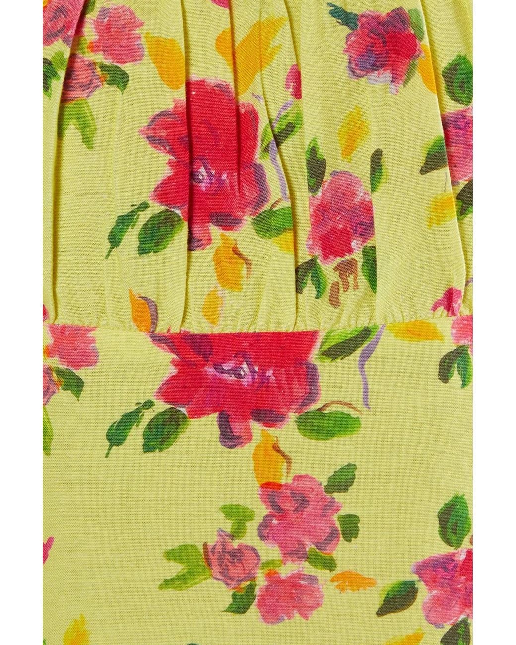 Nasty Gal Yellow Floral Linen Mix Lace Trim Soft Corset Top