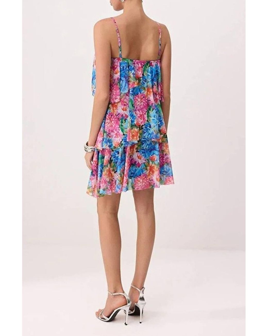 WOVCOR Blue Floral Strappy Tiered Mini Summer Dress
