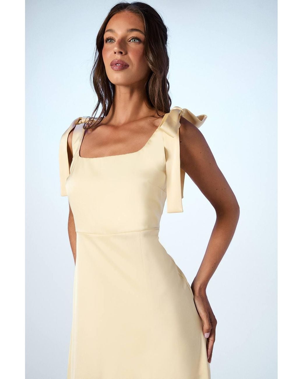 Oasis Blue Satin Tie Shoulder Midi Bridesmaid Dress