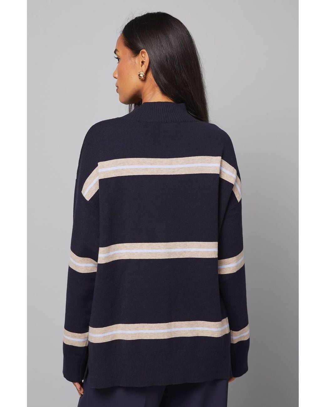 Wallis Blue Stripe Detail Funnel Neck Knitted Jumper