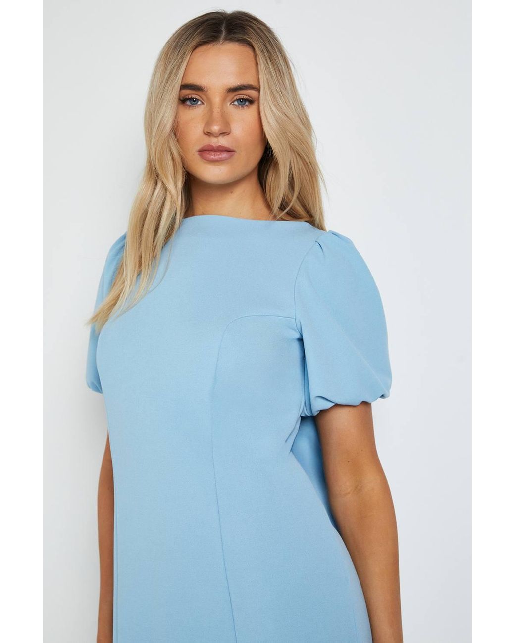 Dorothy Perkins Blue Petite Dp Luxe Puff Sleeve Bow Back Mini Dress