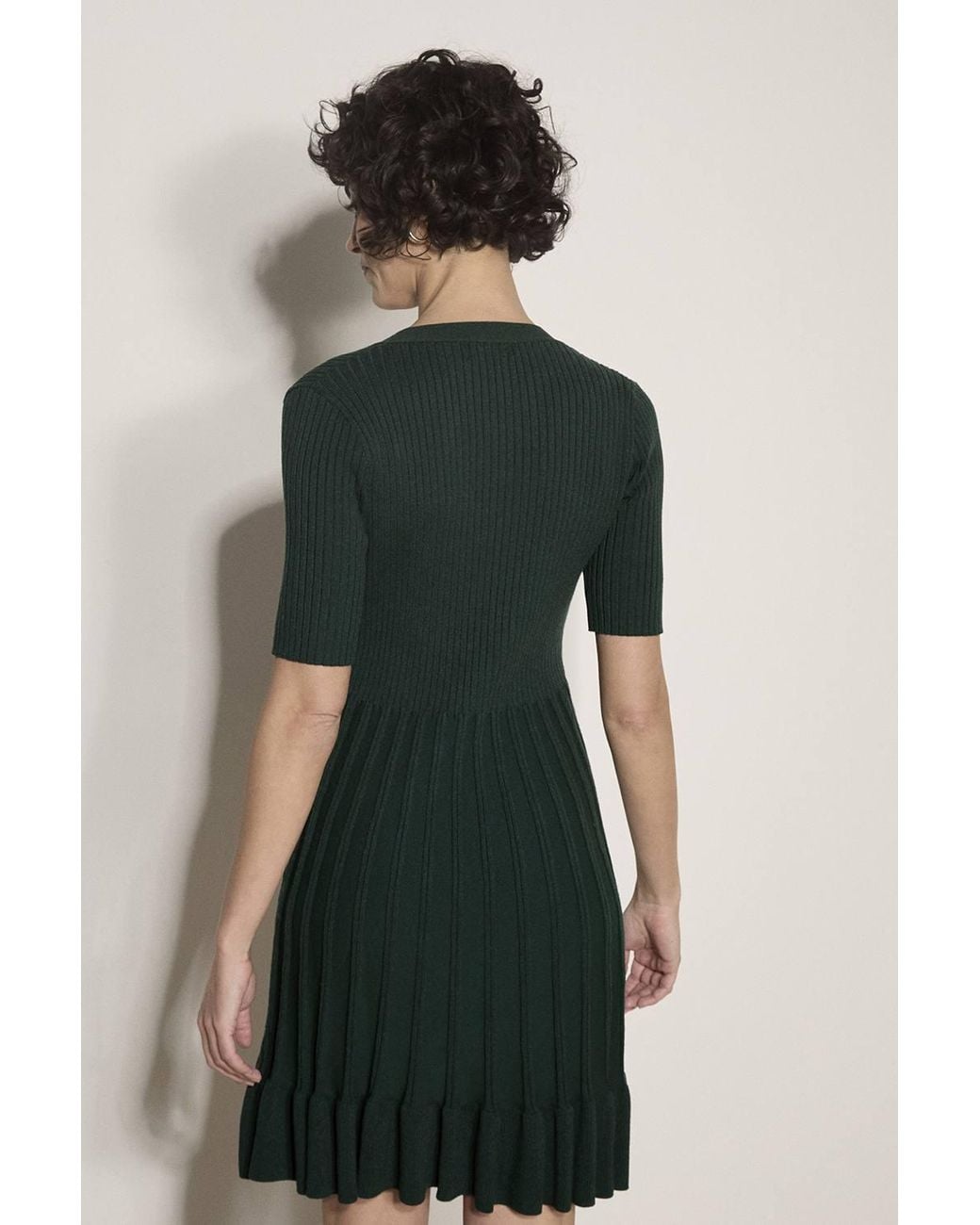 Apricot Green Ribbed Knit Fit & Flare Mini Dress