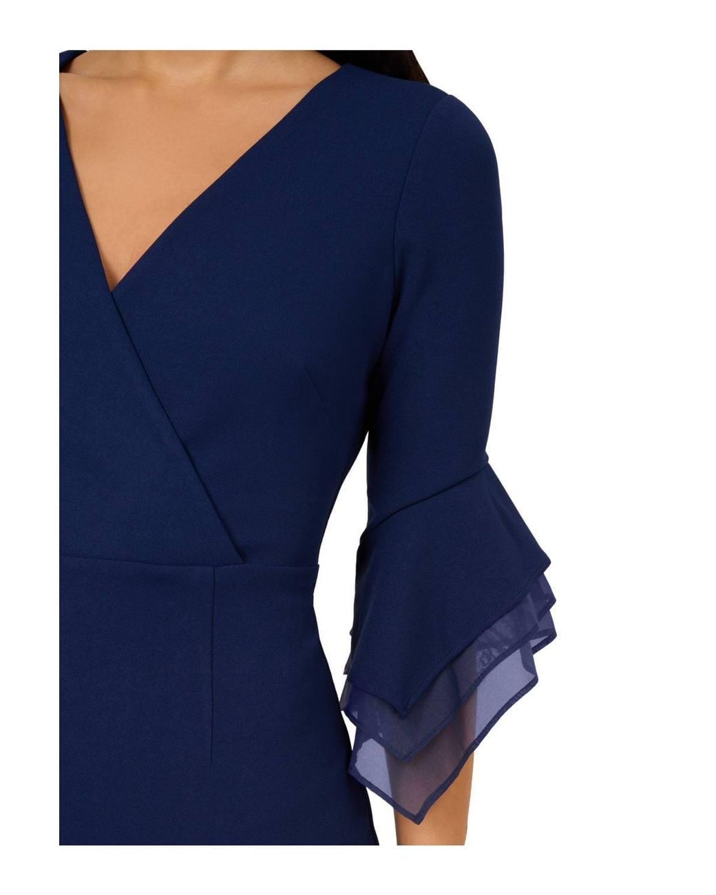 Adrianna Papell Blue Crepe Combo Midi Dress