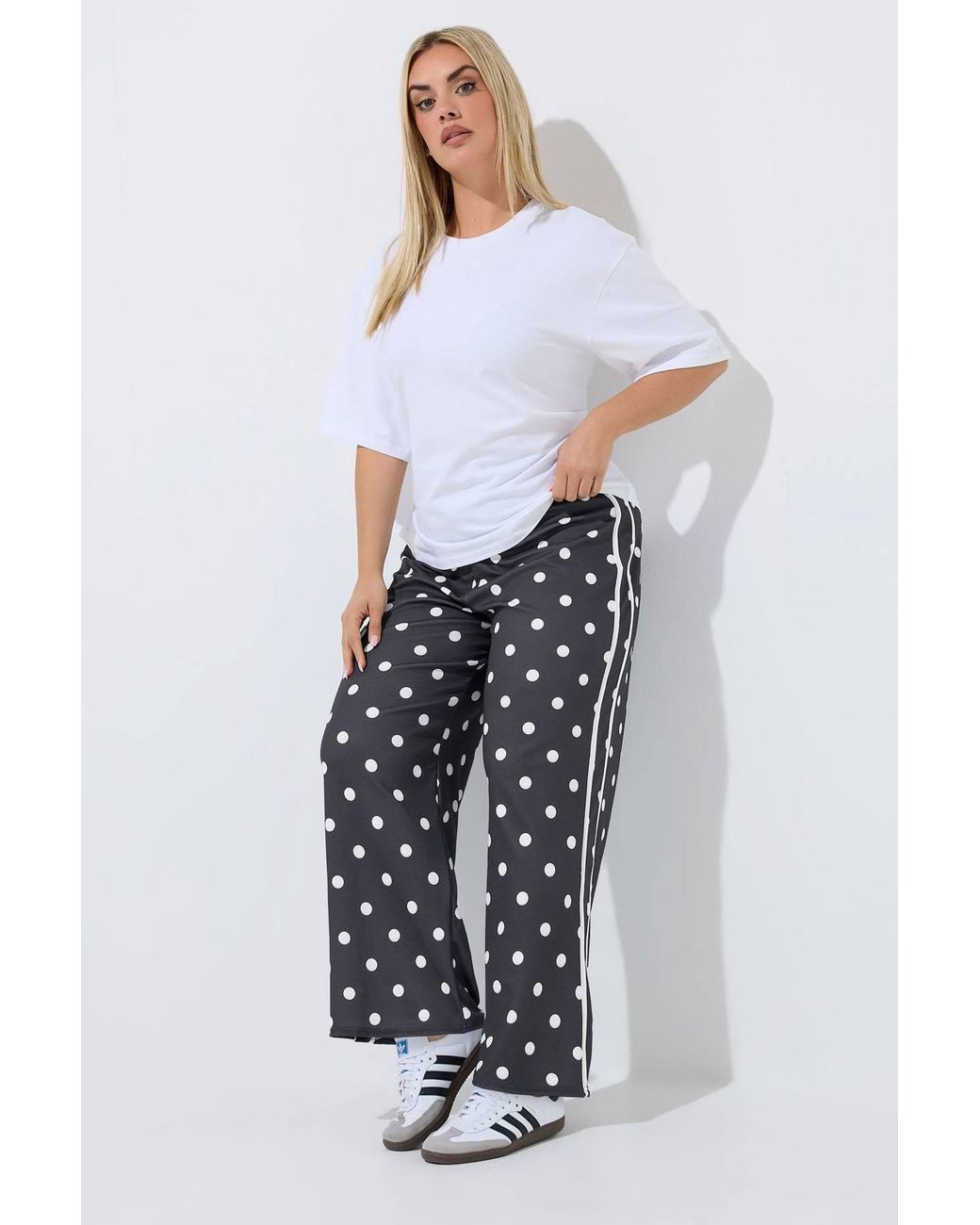 Yours Blue Polka Dot Side Stripe Trousers