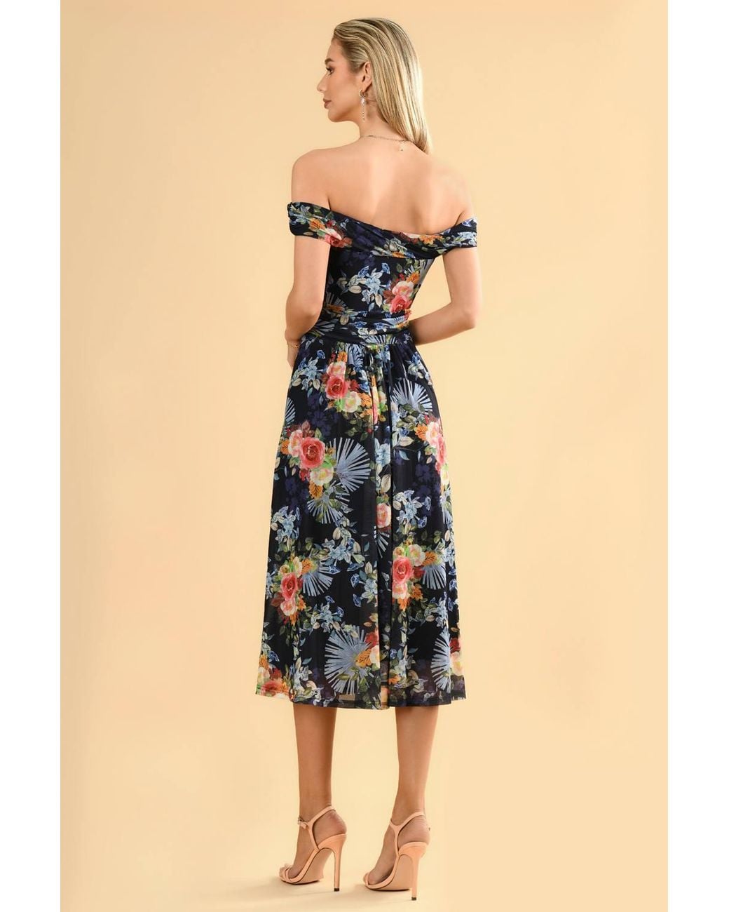 Jolie Moi Blue Rezka Shoulder Mesh Midi Dress