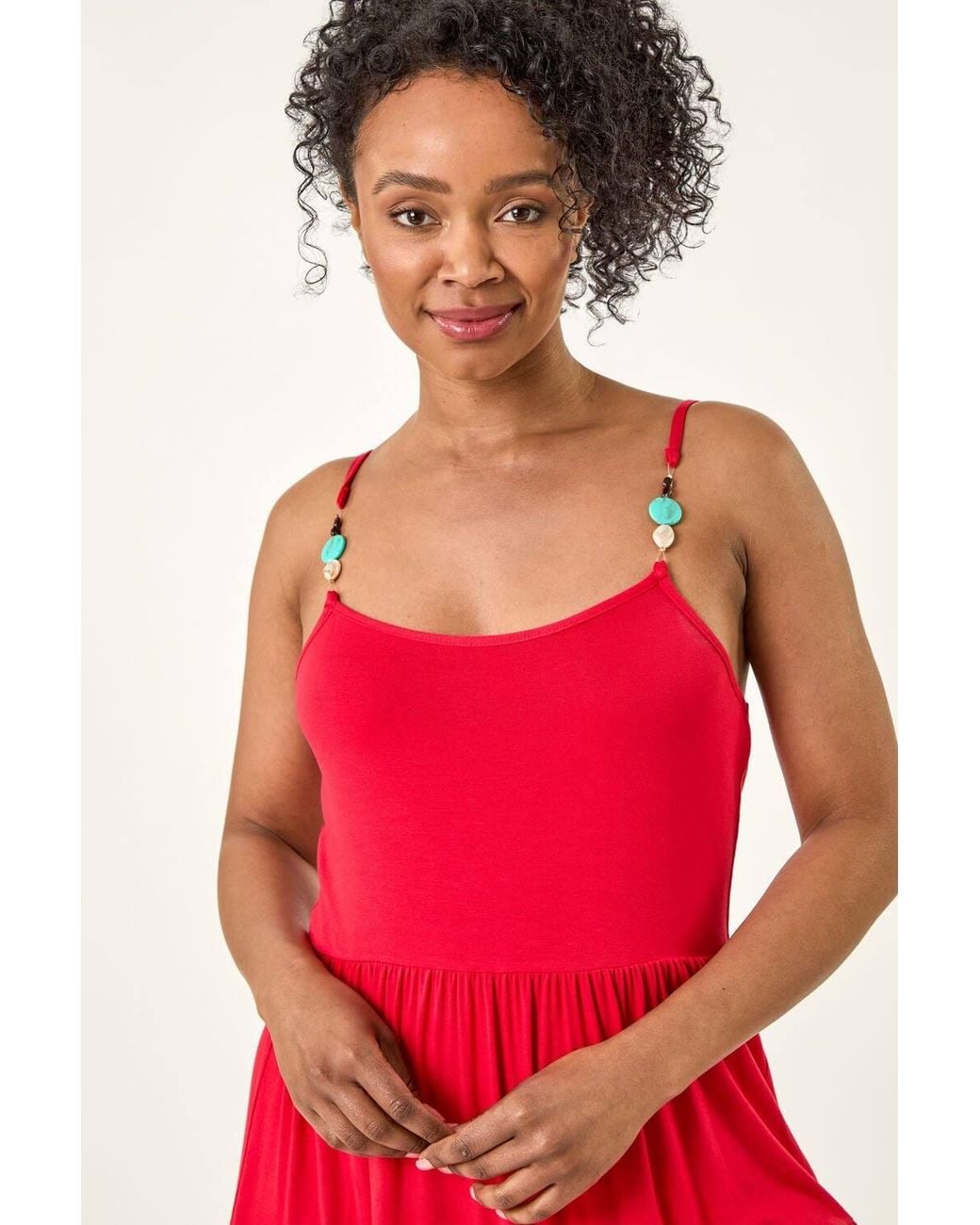 Roman Petite Beaded Strappy Tiered Dress