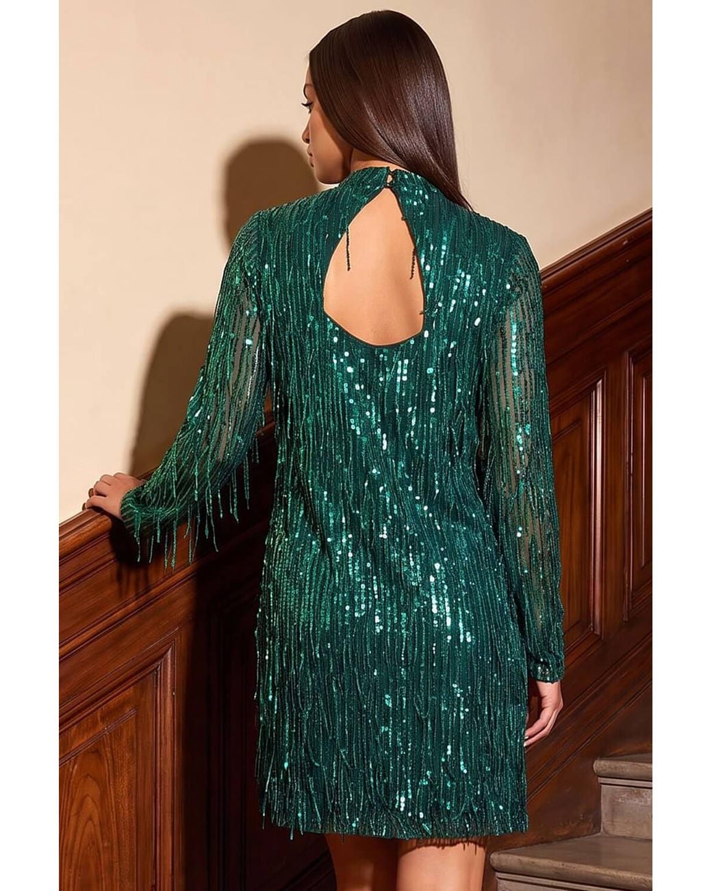 D.u.s.k Green All Over Fringe Shift Dress