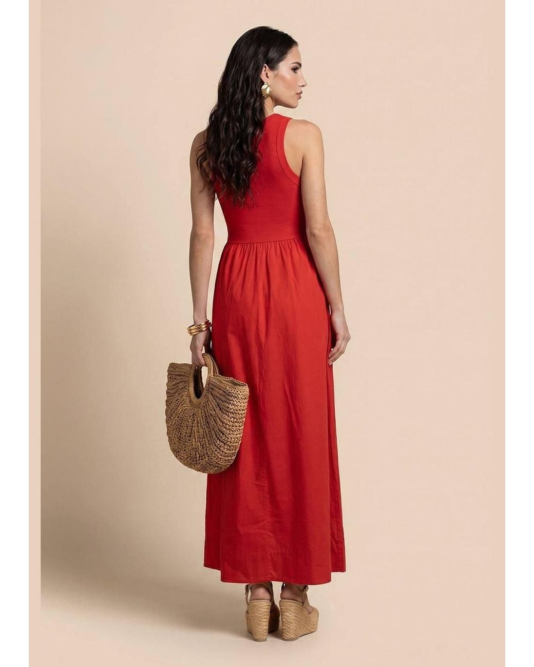 Urban Bliss Red Ribbed Cotton Poplin Dress