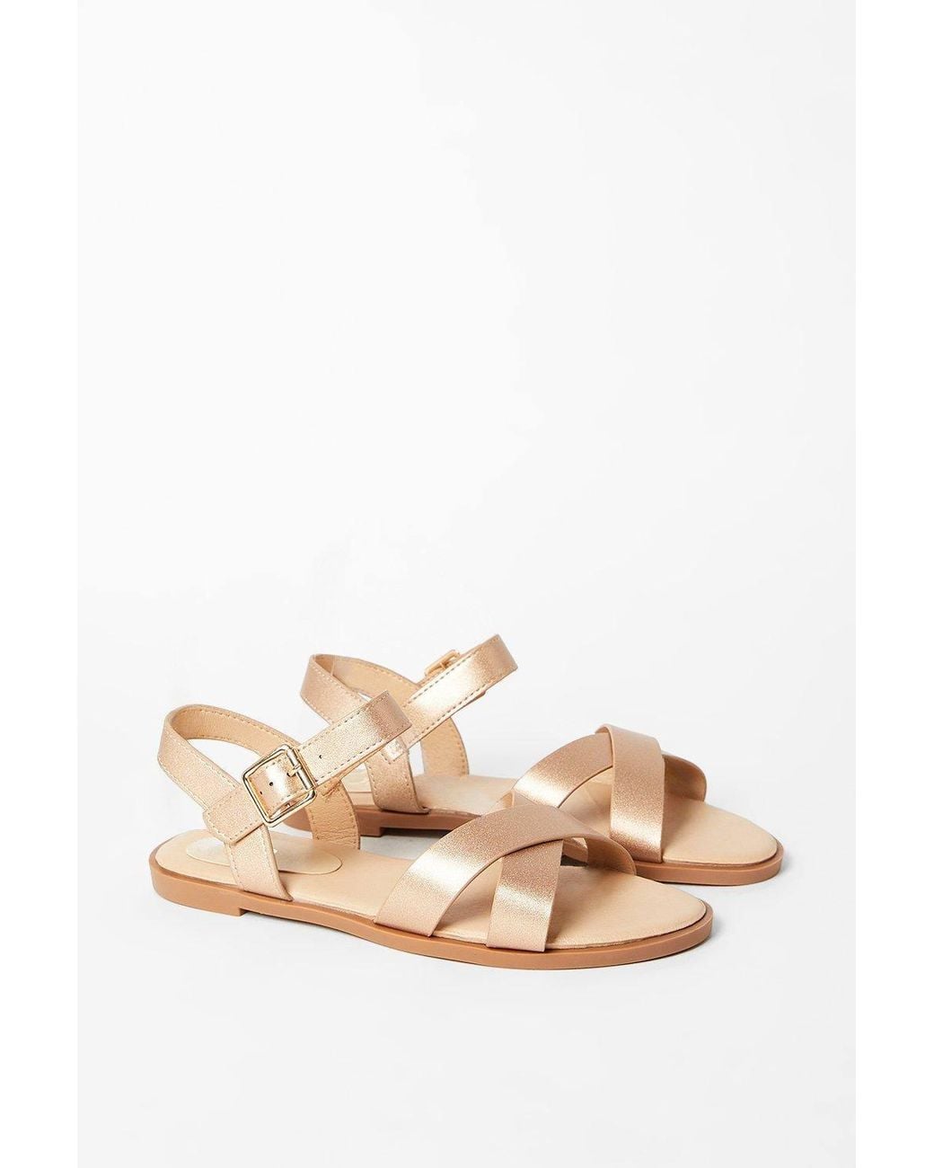 Dorothy Perkins White Wide Fit Florence Faux Leather Cross Strap Flat Sandals