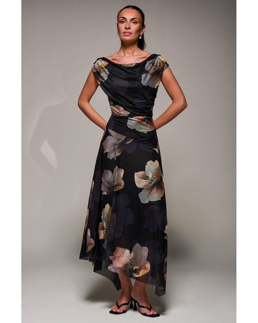 Jolie Moi Multicolor Mesh Asymmetrical Draped Maxi Dress