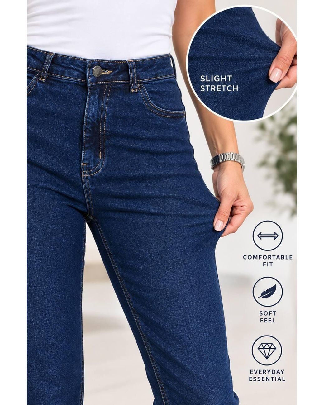 Paulo Due Blue High Waist Slim Fit Straight Leg Stretch Jeans