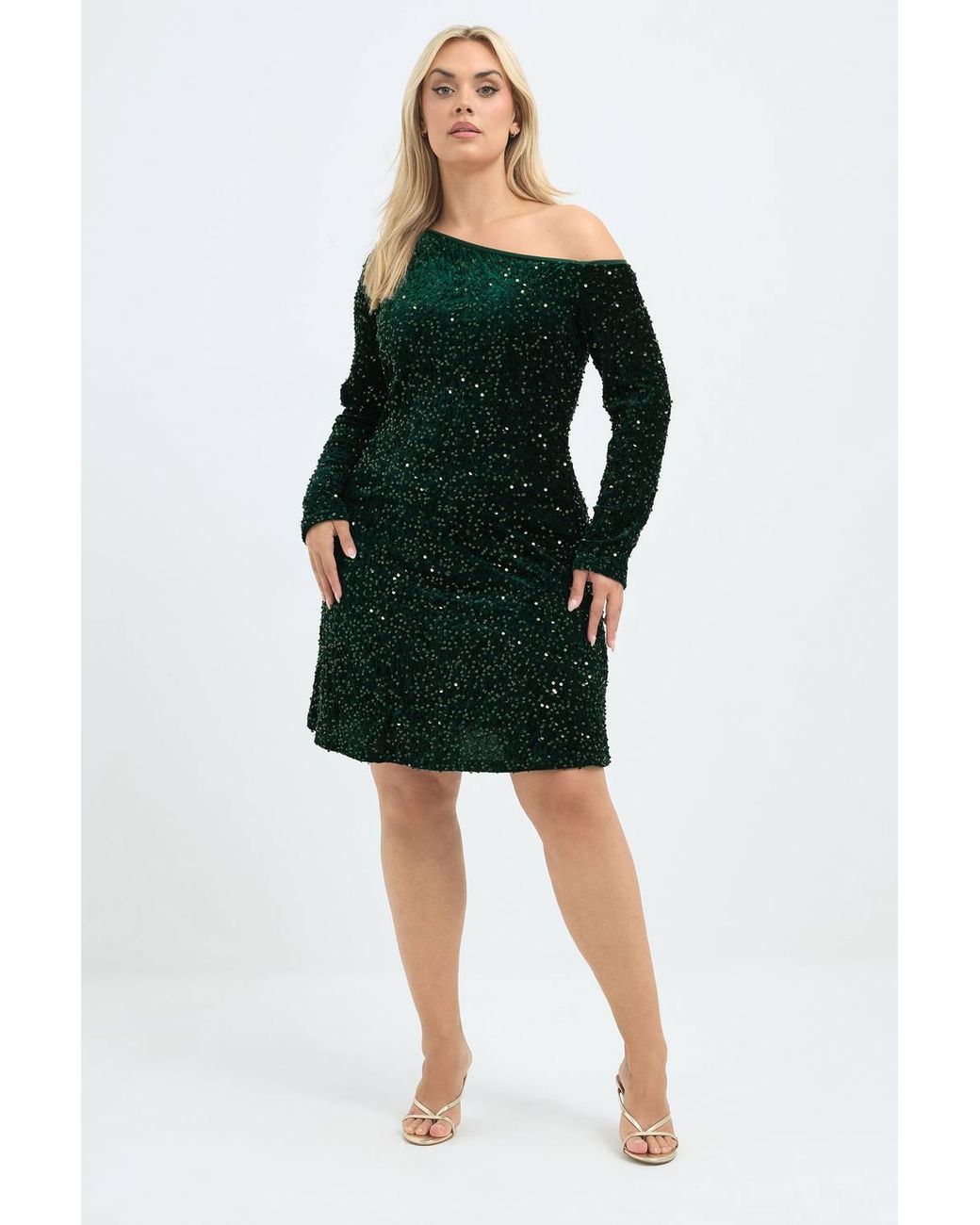 Yours Green Sequin Shoulder Dress