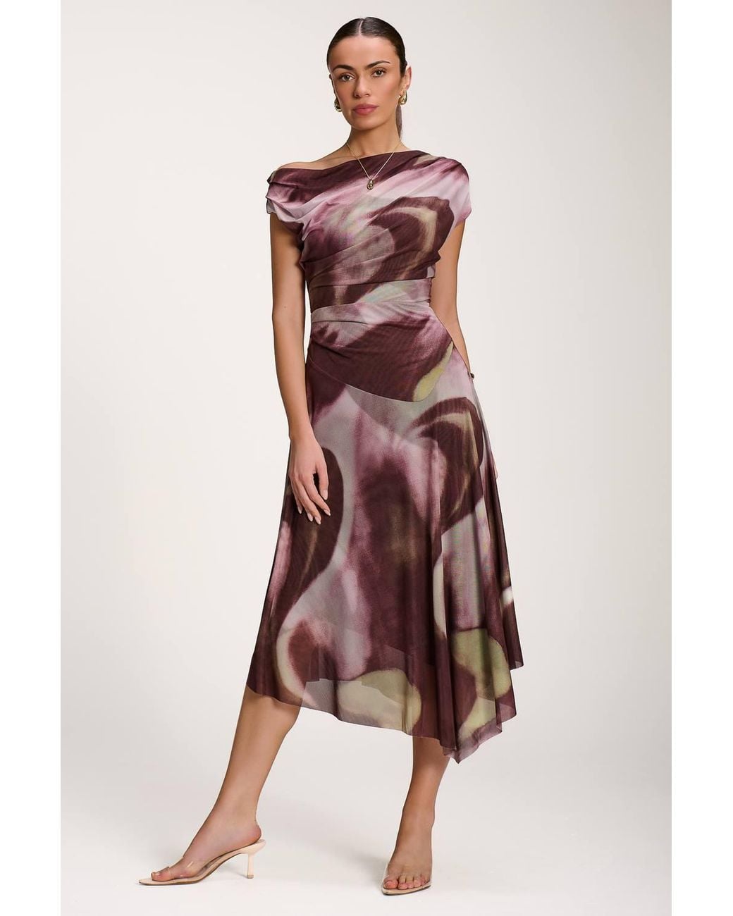 Jolie Moi Multicolor Asymmetric Draped Mesh Dress