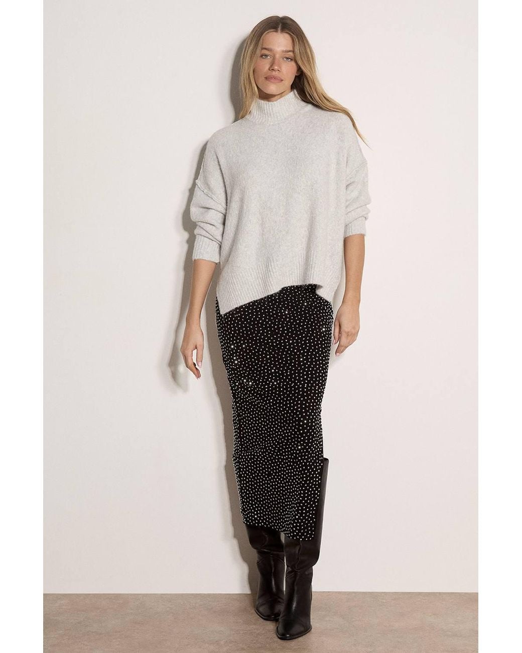 Apricot Gray Brushed High-Low Oversized Jumper