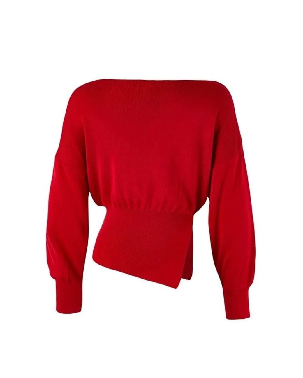 WOVCOR Red Boat Neck Mercerised Knit Sweater Slit Detail