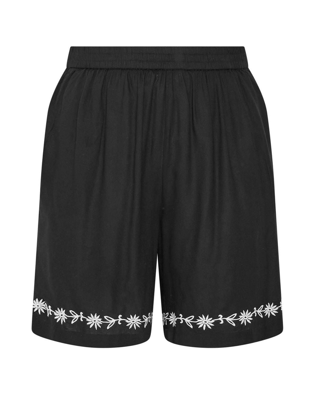 Yours Black Floral Embroidered Hem Shorts
