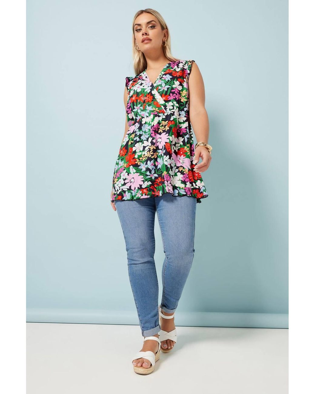 Yours White Floral Frill Hem Top