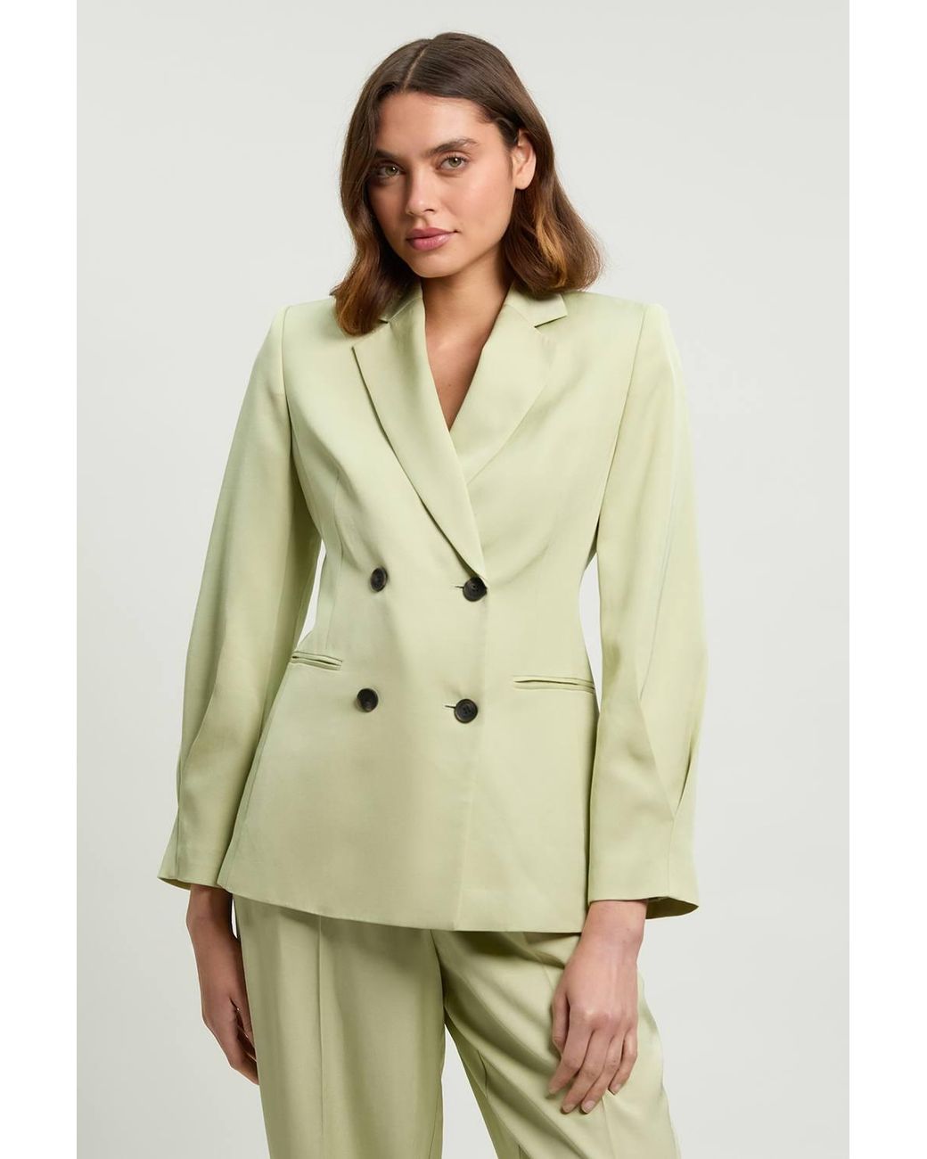 Karen Millen Natural Polished Linen Blend Single Breasted Tailored Blazer