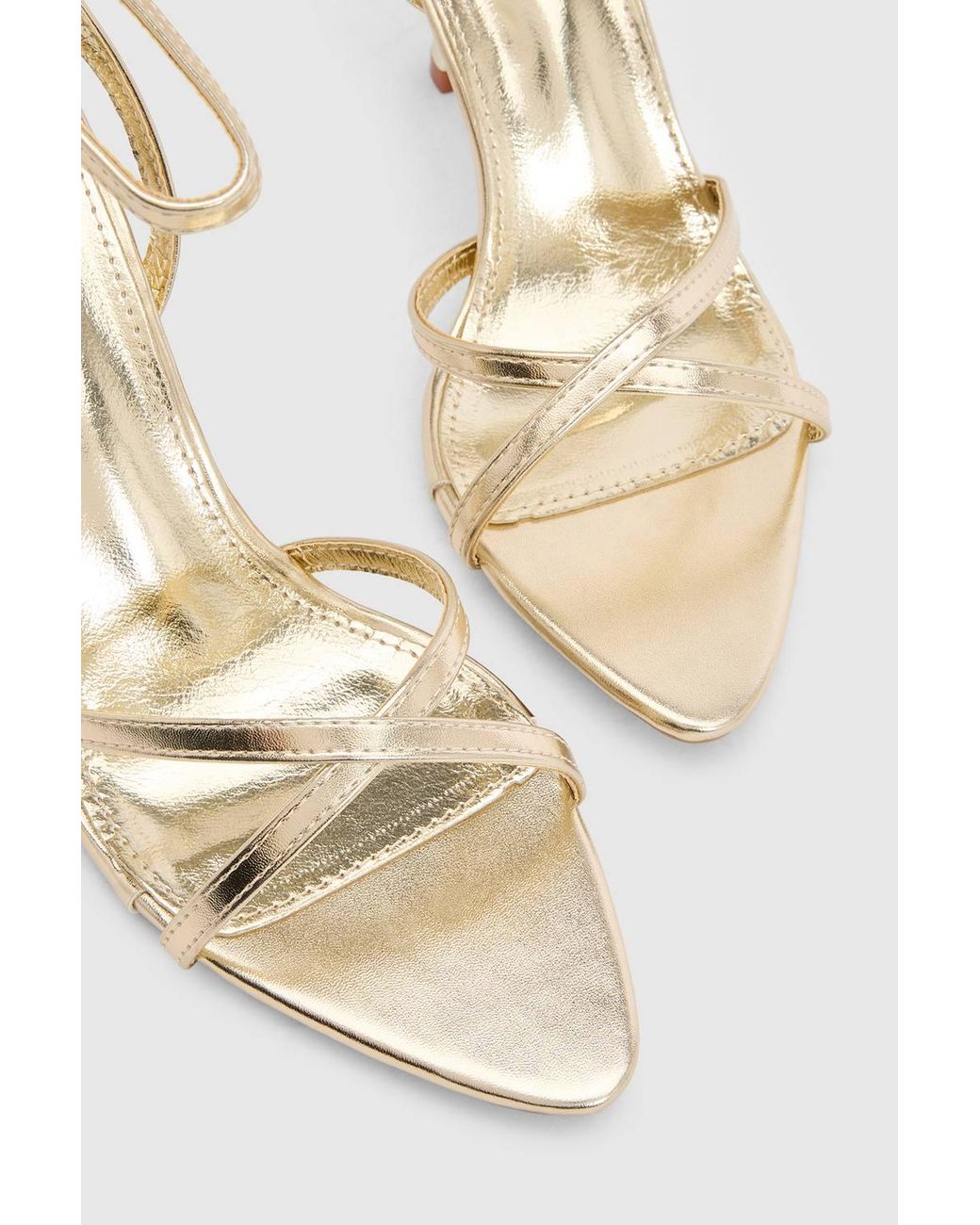 MissPap Faux Metallic Leather Cross Strap High Stiletto Heeled Sandals