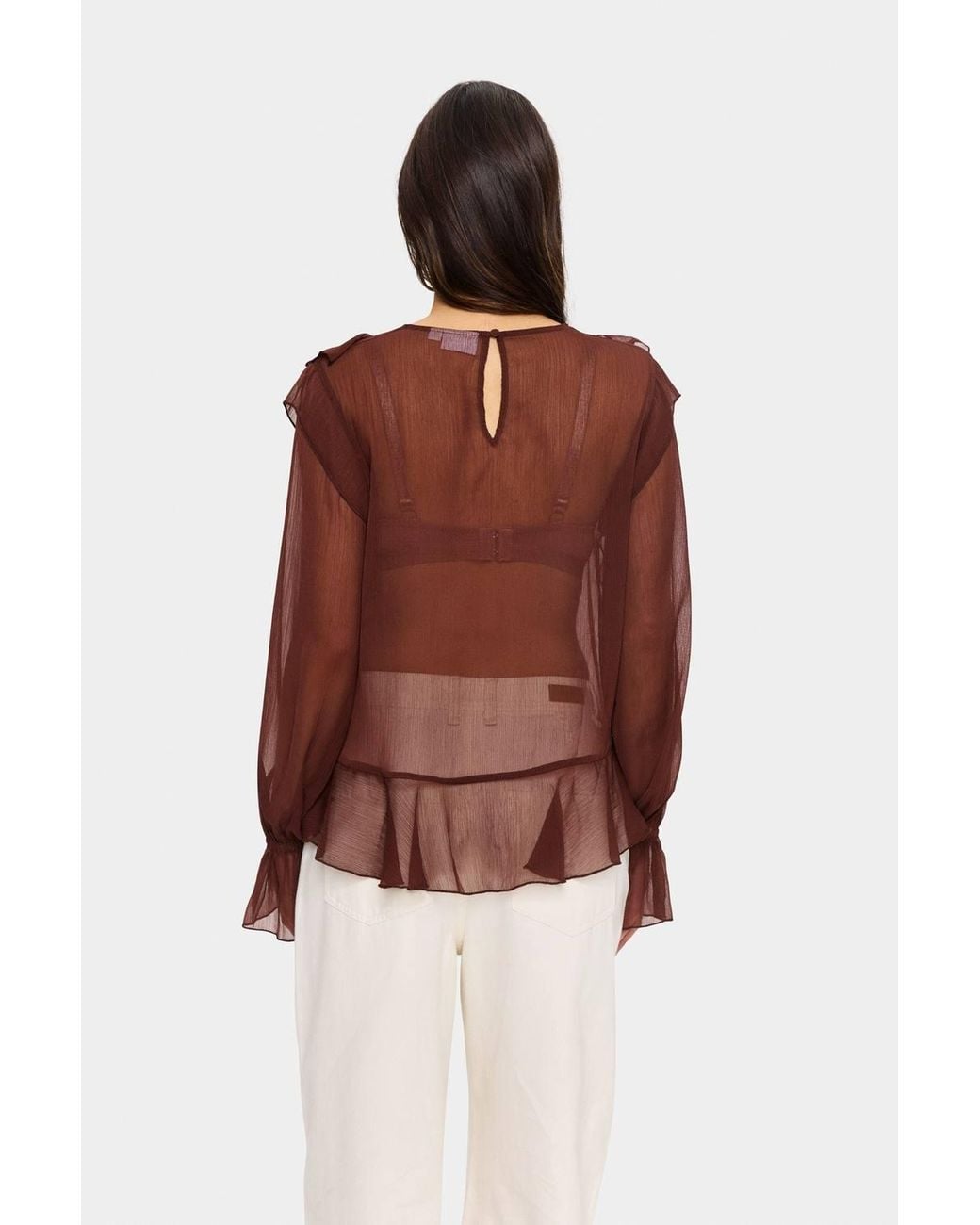 Saint Tropez Brown Labellesz Sheer Ruffle Blouse