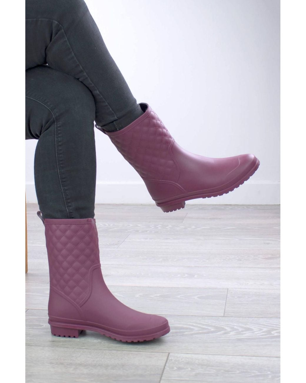 AJVANI Purple Wellies Quilted Wellingtons Calf Boots