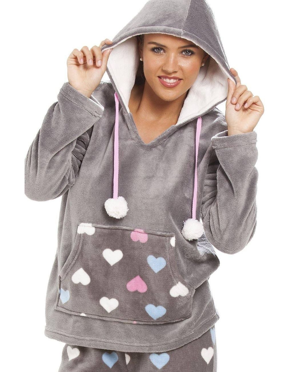 CAMILLE Blue Multicoloured Heart Print Supersoft Pyjama Set
