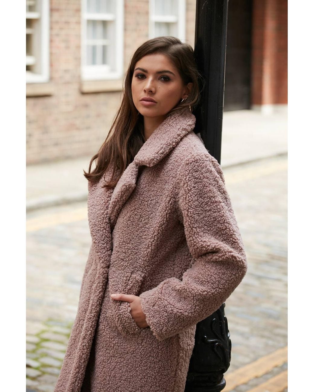 Double Second Pink Longline Fur Teddy Coat