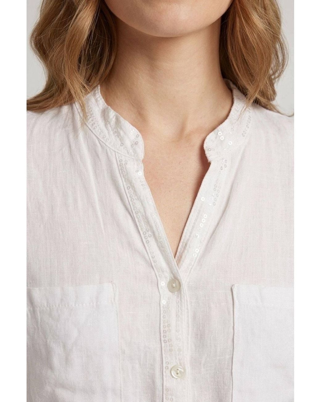 Izabel London Blue Sequin Trim 3/4 Sleeve Relaxed Shirt