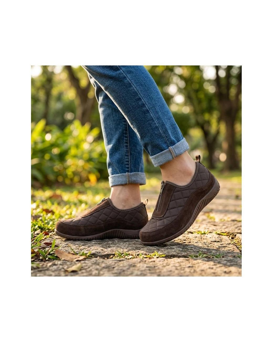 Pavers Brown Wide Fit Leather Slip-On Shoes W/ Zip Fastening