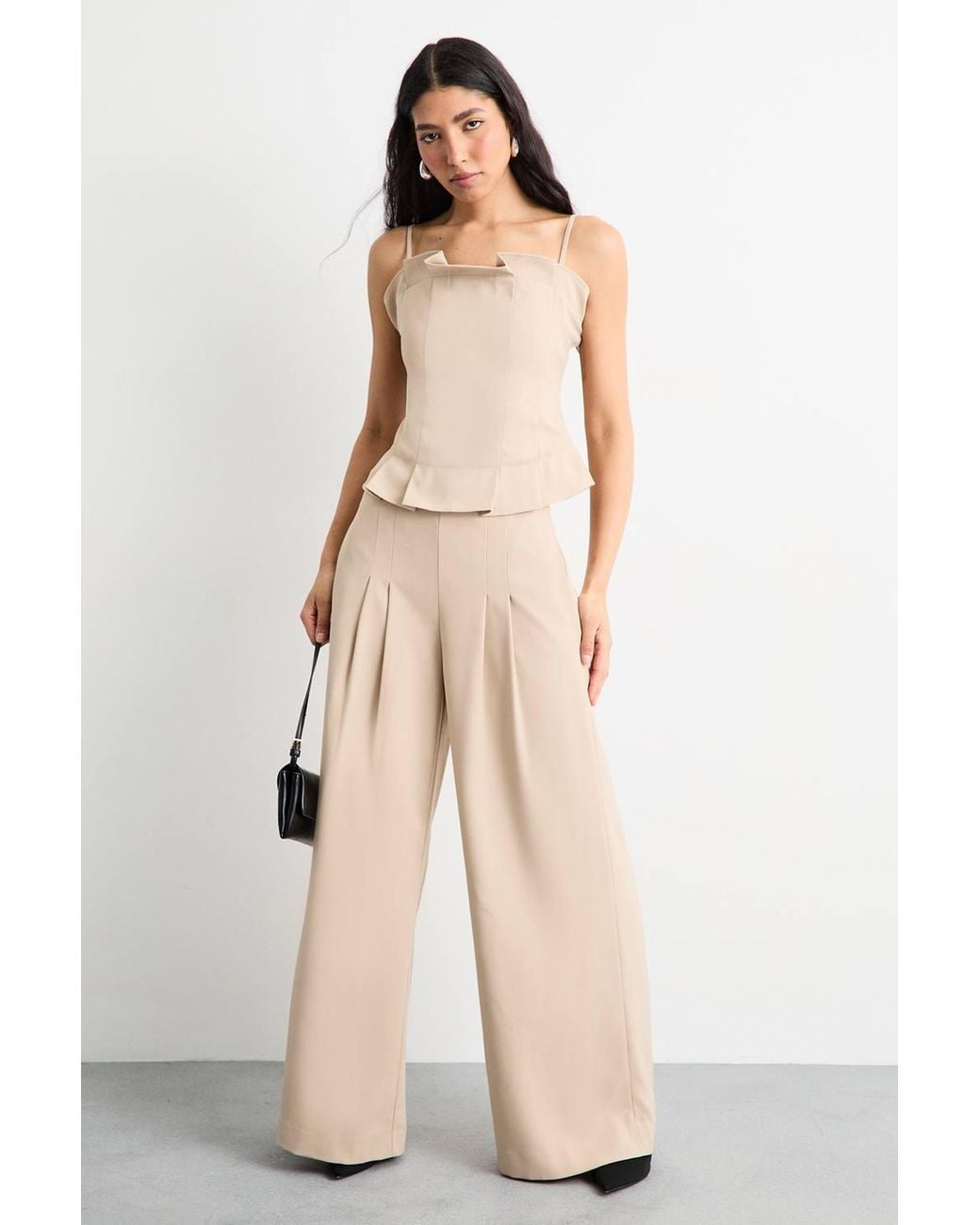 Warehouse Natural Pleated Detail Bandeau Fitted Body Top