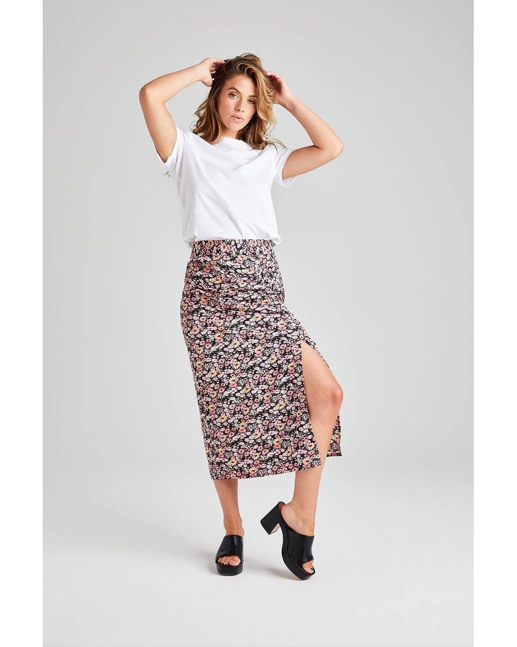 Urban Bliss White Gathered Midi Skirt