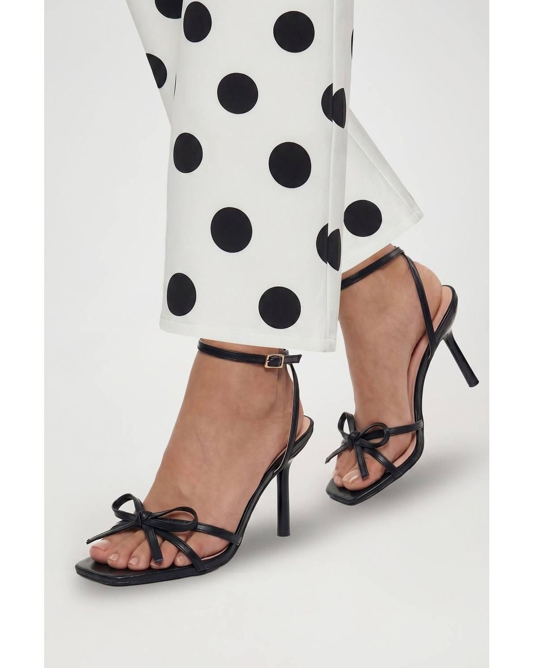 MissPap Natural Faux Leather Barely There Bow Medium Stiletto Heel Sandals