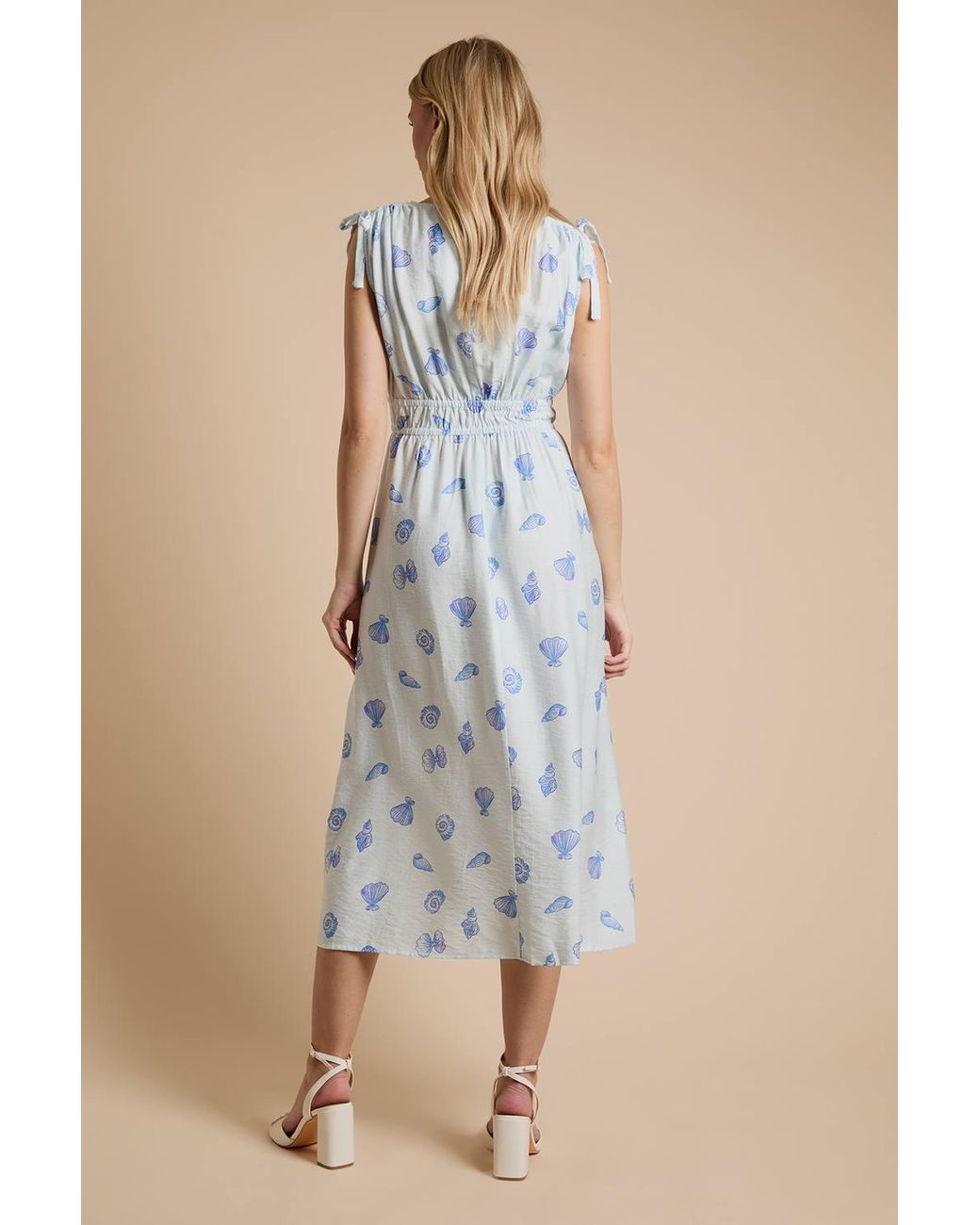 Dorothy Perkins Blue Shell Drawstring Shoulder V Neck Midi Dress