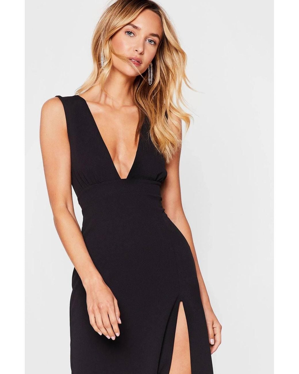 Nasty Gal Blue Plunging V-Neckline Split Midi Dress