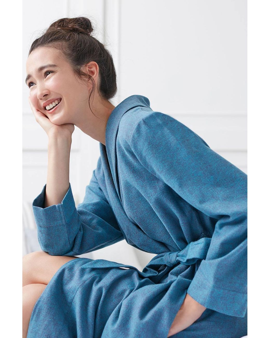 British Boxers Blue "Stornoway" Herringbone Brushed Cotton Dressing Gown