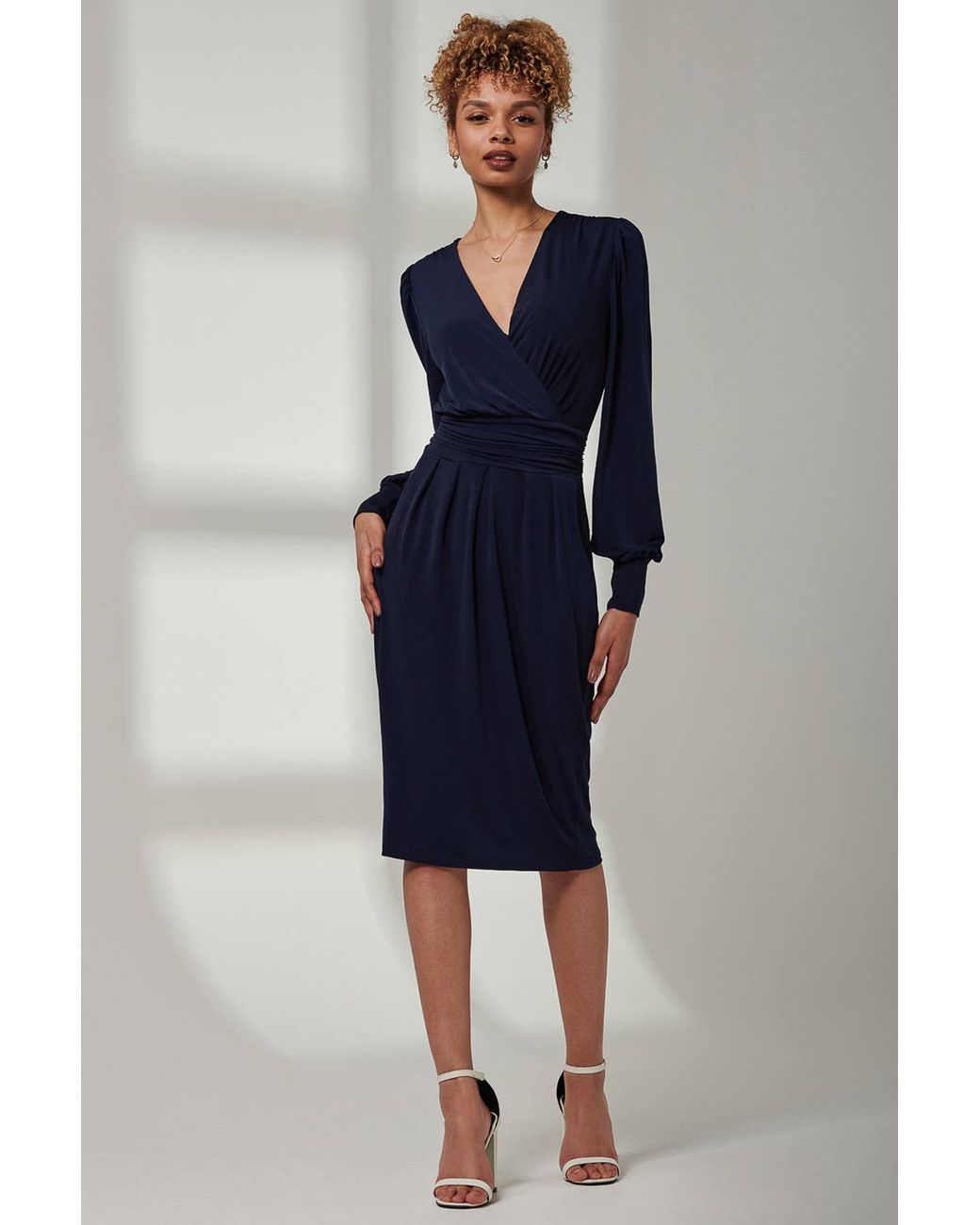 Jolie Moi Blue Kinslee Long Sleeve Pegged Dress