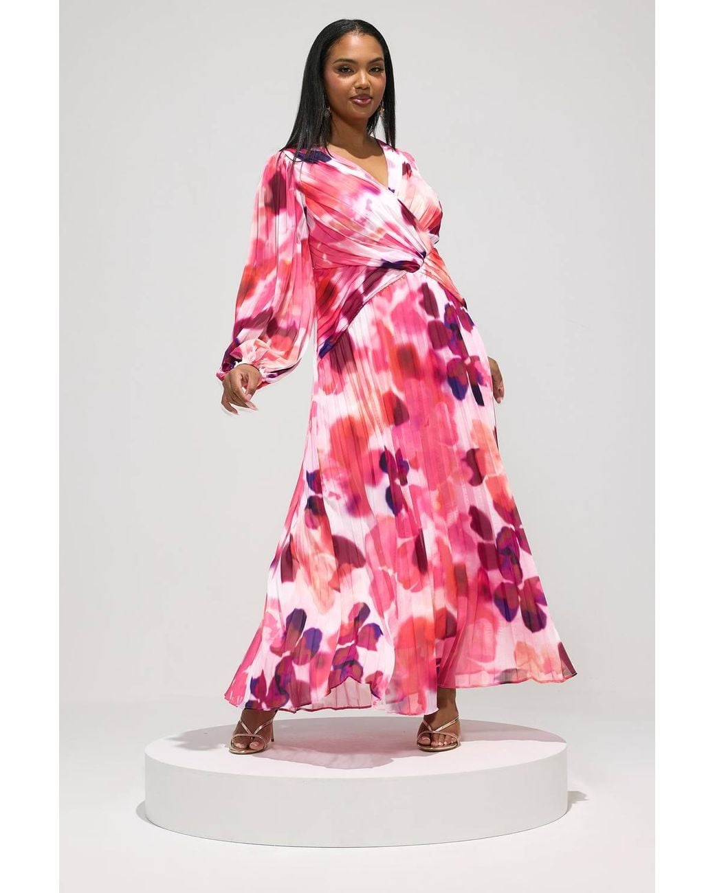 Yours Pink Abstract Pleated Maxi Dress