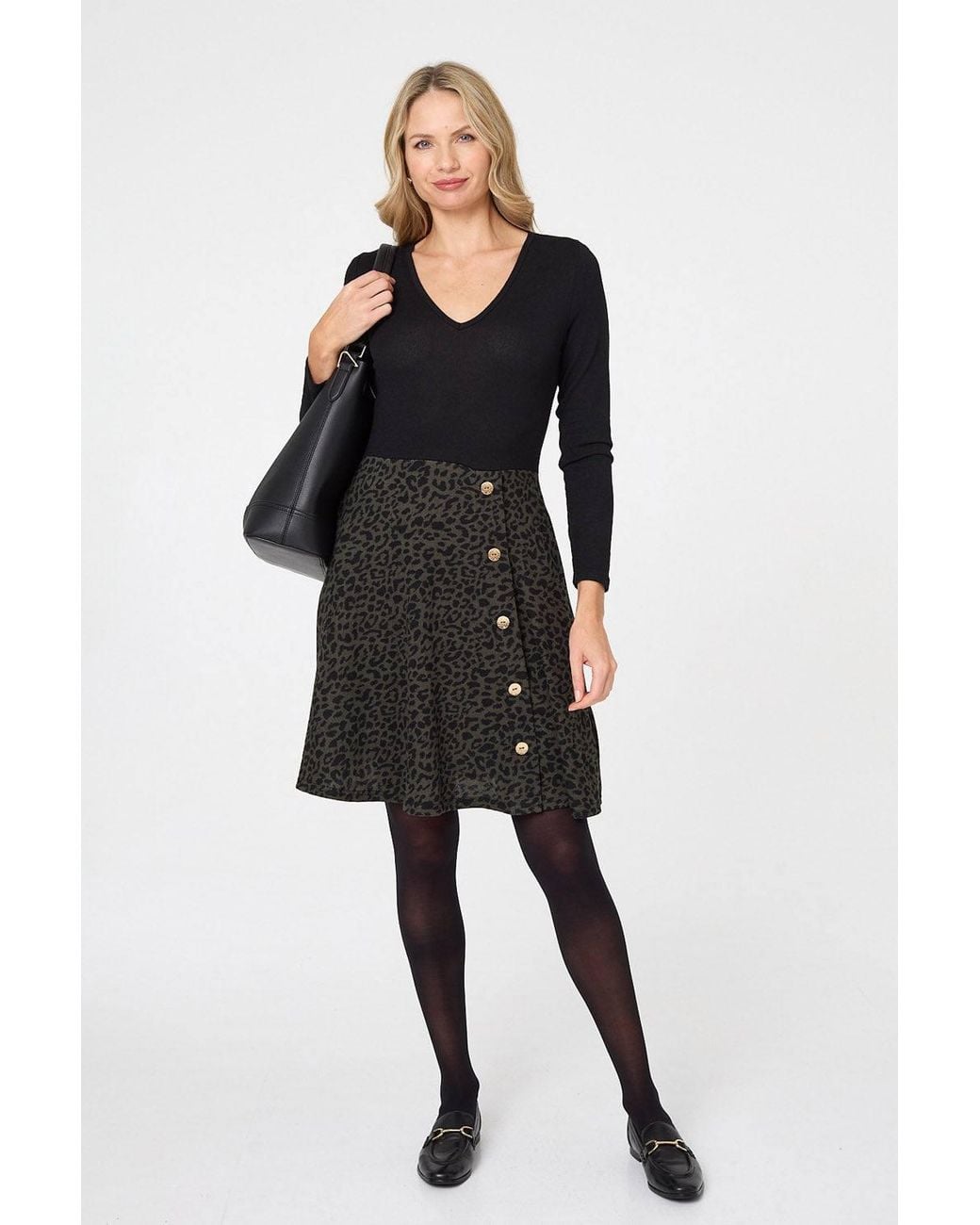 Izabel London Black Animal Print V-Neck Short Skater Dress